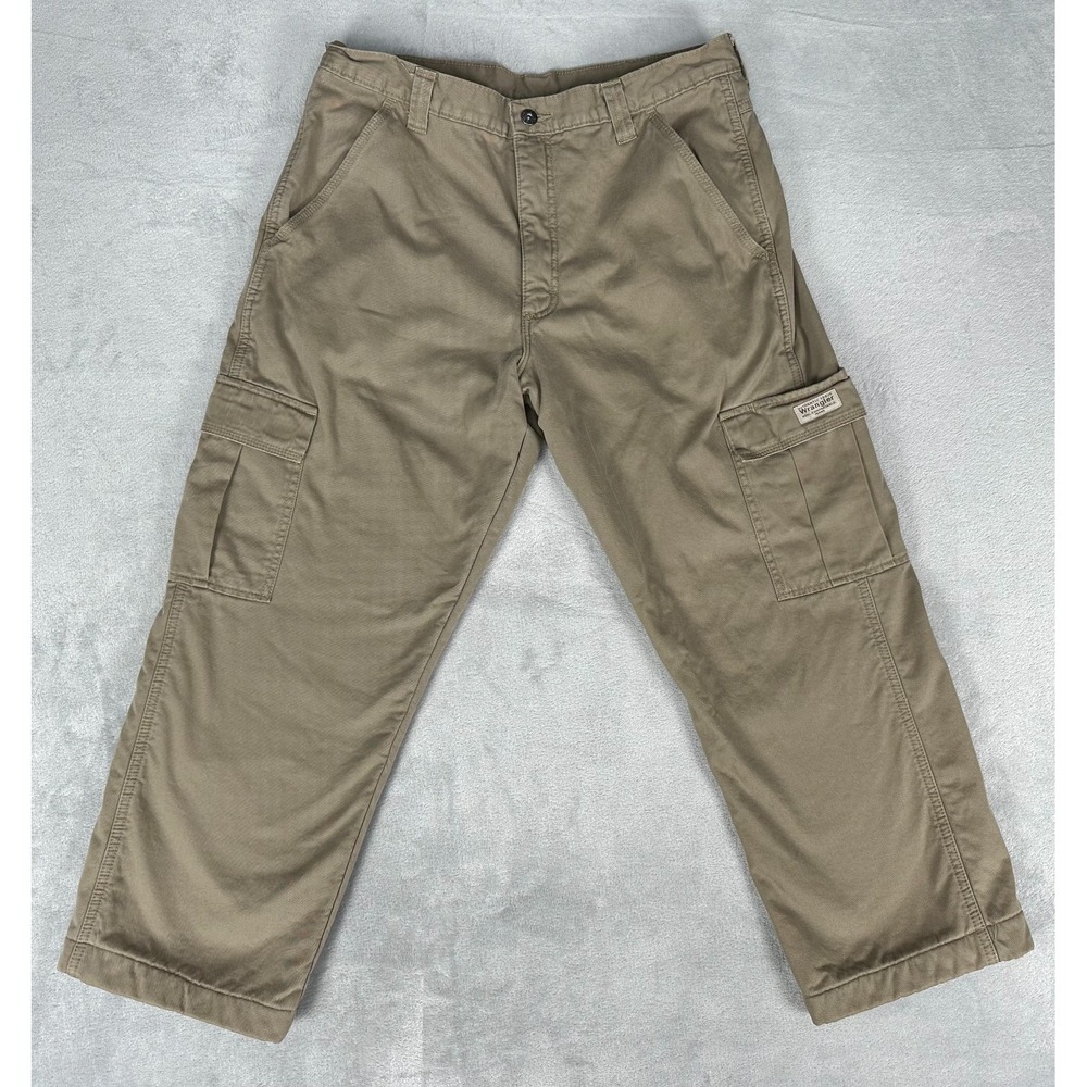Wrangler Lined Cargo Pants Mens 34x30 Beige Fleecee Workwear Outdoor Utility